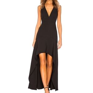 BCBG Maxazria Plunging Hi Low Evening Gown Black Sz: 6 Formal Elegant Whimsygoth